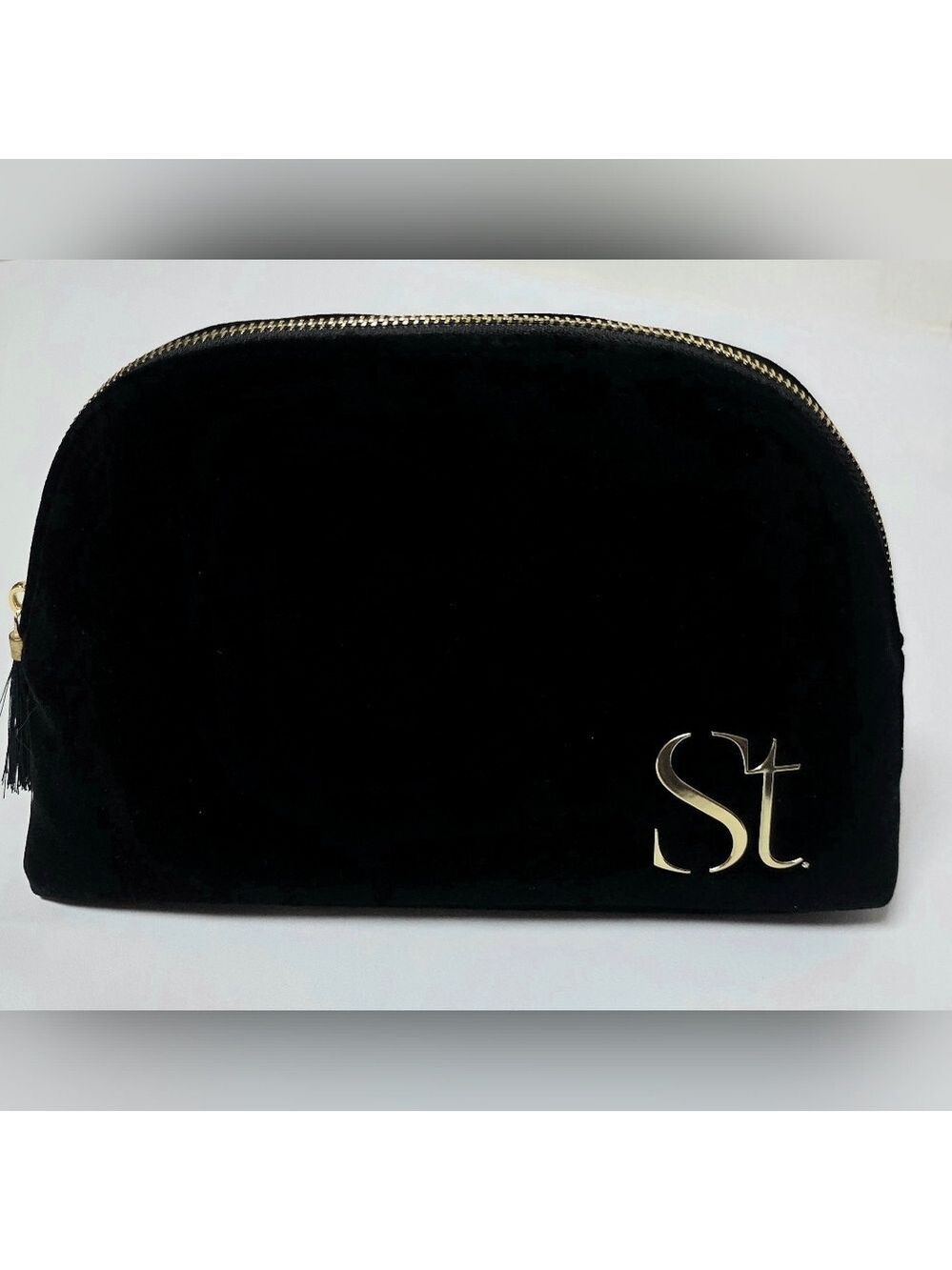 Seint Black Velvet Makeup Bag Cosmetic Pouch Gold Zip Travel Case 10”